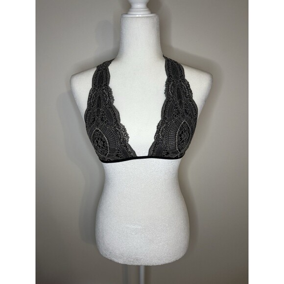 Free People Intimately Halter Neck Bralette XS Black Cream Adjustable Strap - Picture 1 of 9